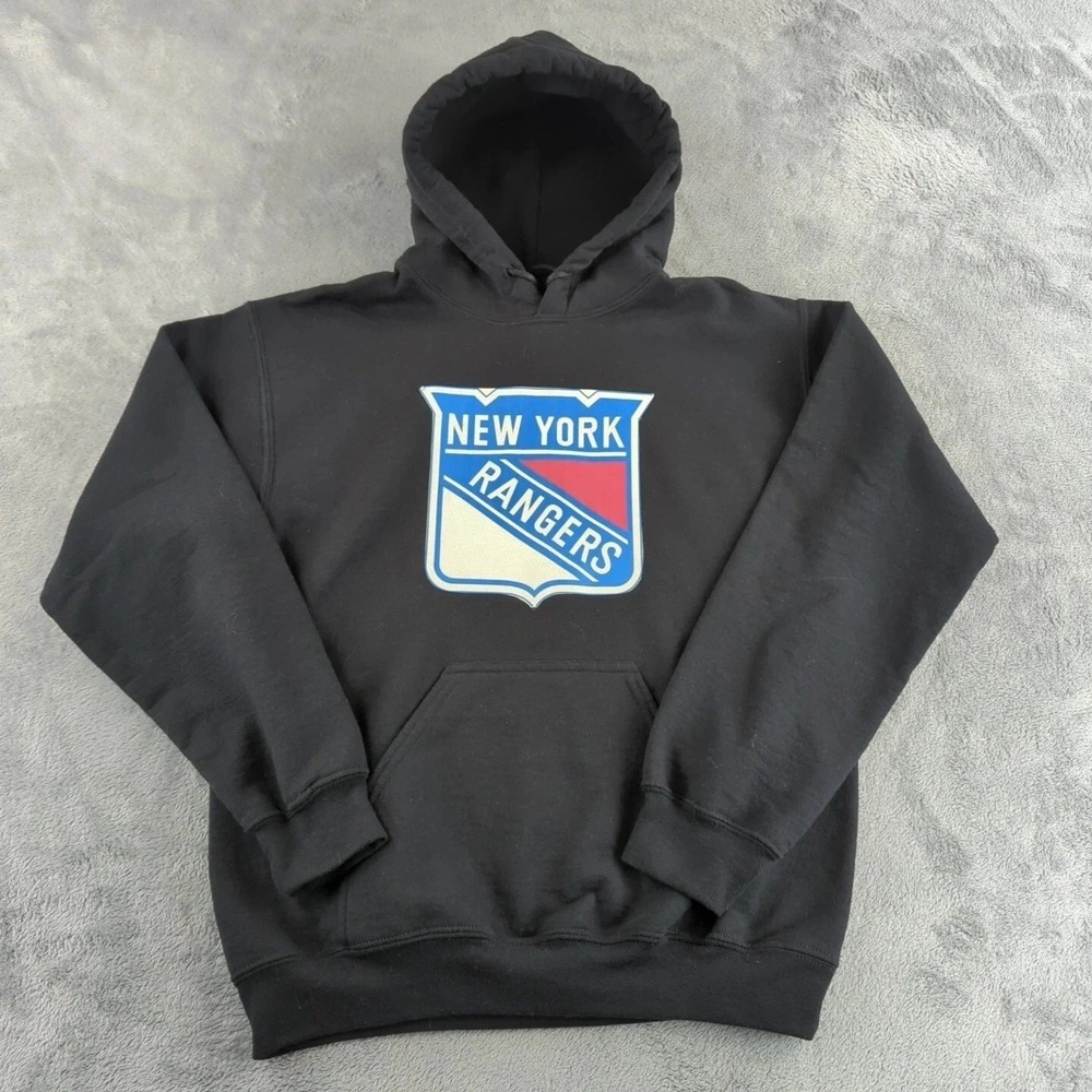 New York Rangers Hoodie Mens Small Black NHL Hockey Sweatshirt Fleece Gildan